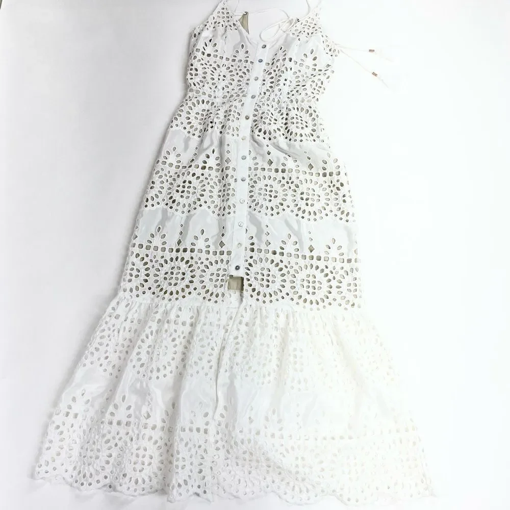 Winston White eyelet v-neck wedding getaway honeymoon dress XS
